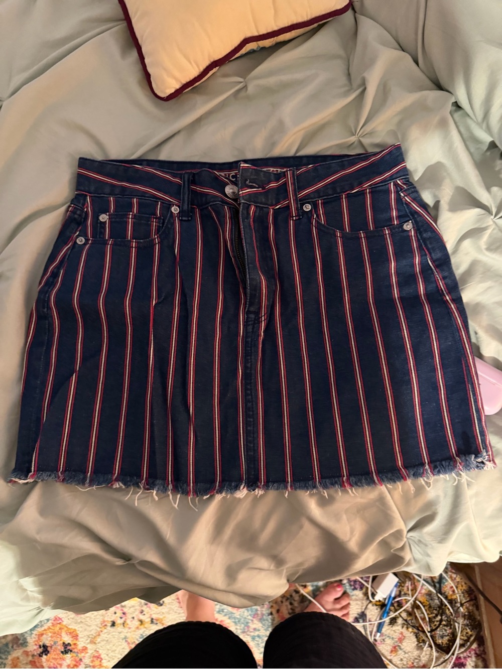 American Eagle Outfitters Navy Mini Skirt with Red Pinstripes